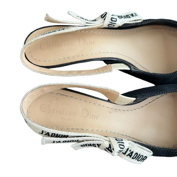Christian Dior Women’s J’Adior Ribbon Black Cloth Point Toe Kitten Heels Sz 37 - Picture 5 of 12
